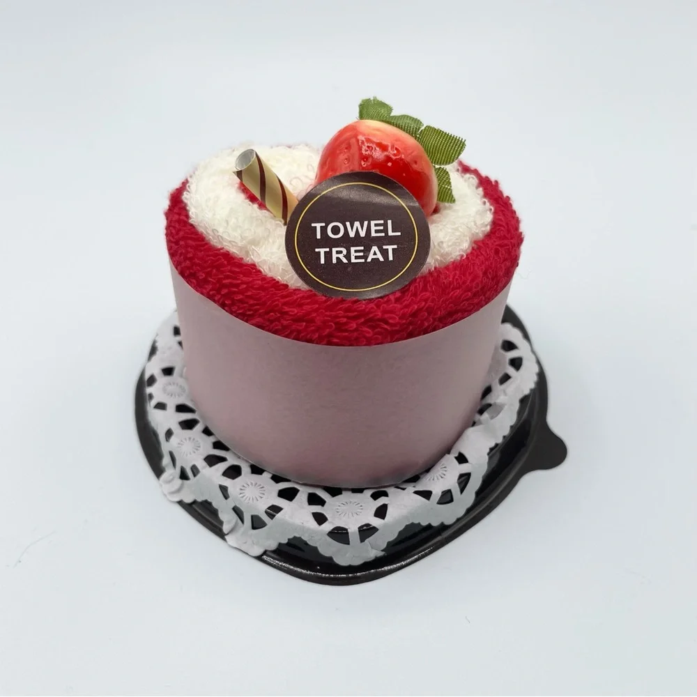 red strawberry heart cake cotton microfiber bath hand face towel treat
